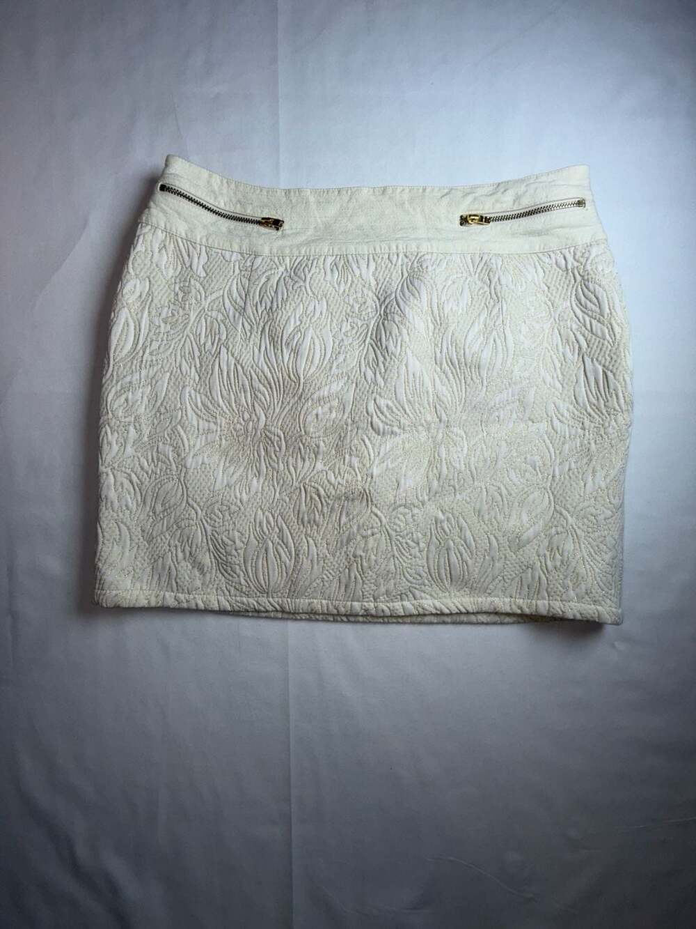 Abercrombie & Fitch Brocade Mini Skirt Size S White Gold Threads Zip